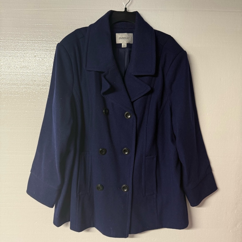 Avenue Jacket Women Plus Size 26 Blue Peacoat Button Front Wool Blend Winter